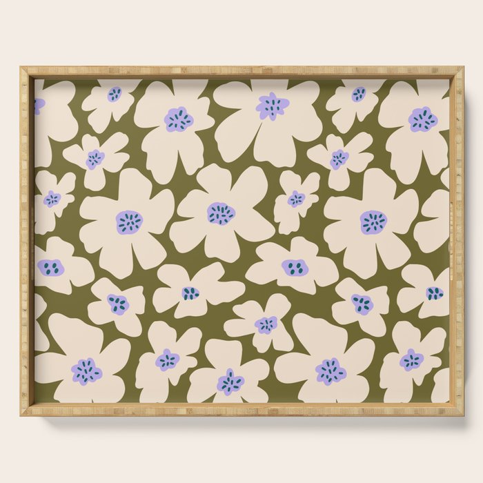 Retro Daisy - cream, purple and dark olive  Serving Tray Gallery Image 1