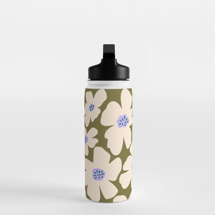 Retro Daisy - cream, purple and dark olive  Water Bottle Gallery Image 3