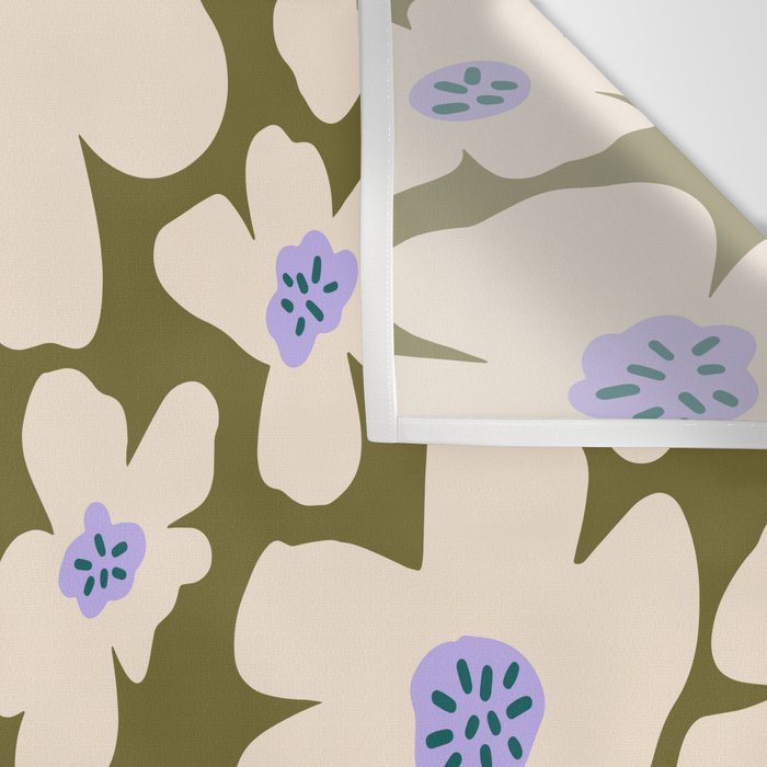 Retro Daisy - cream, purple and dark olive  Wall Tapestry Gallery Image 3