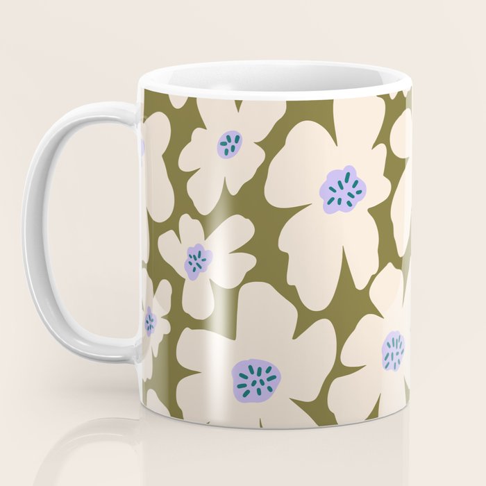 Retro Daisy - cream, purple and dark olive  Coffee Mug Gallery Image 3