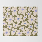 Retro Daisy - cream, purple and dark olive  Throw Blanket Gallery Image 2