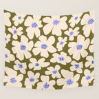Retro Daisy - cream, purple and dark olive  Wall Tapestry Gallery Image 4
