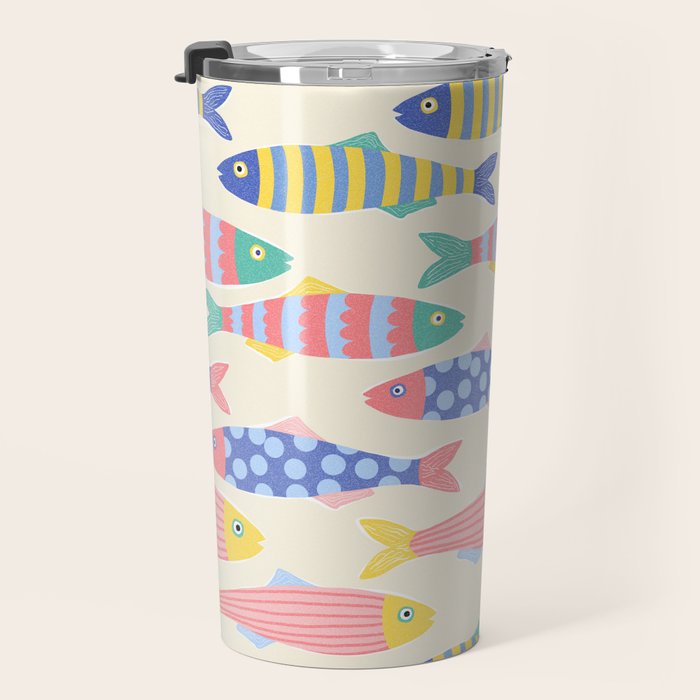 SEA LA VIE - Coastal Pun Fish Art with dots and stripes  Travel Mug Gallery Image 3