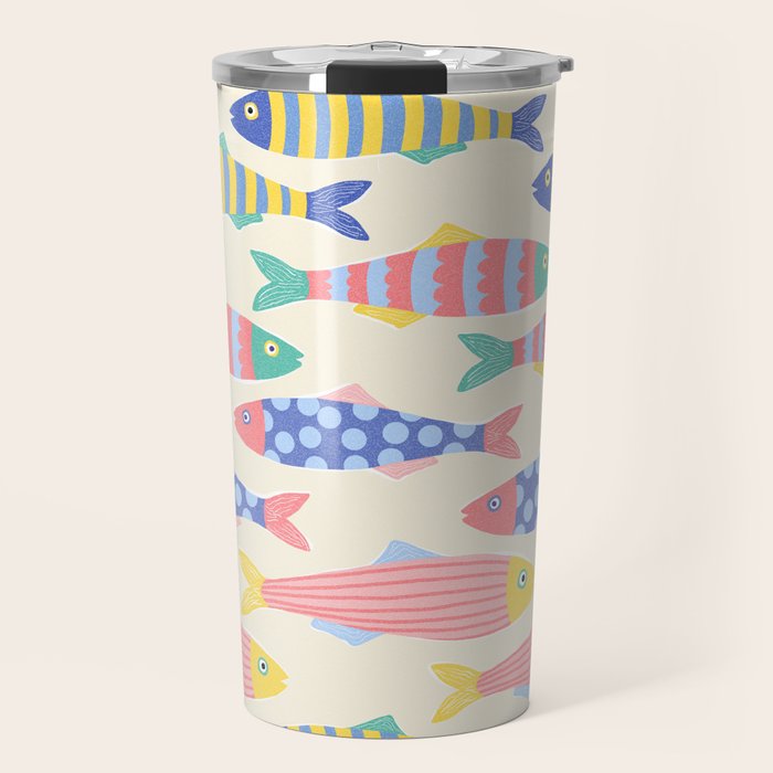 SEA LA VIE - Coastal Pun Fish Art with dots and stripes  Travel Mug Gallery Image 1