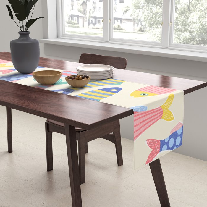 SEA LA VIE - Coastal Pun Fish Art with dots and stripes  Table Runner Gallery Image 2