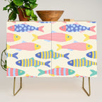 SEA LA VIE - Coastal Pun Fish Art with dots and stripes  Credenza Gallery Image 1