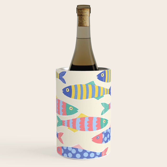 SEA LA VIE - Coastal Pun Fish Art with dots and stripes  Wine Chiller Gallery Image 2