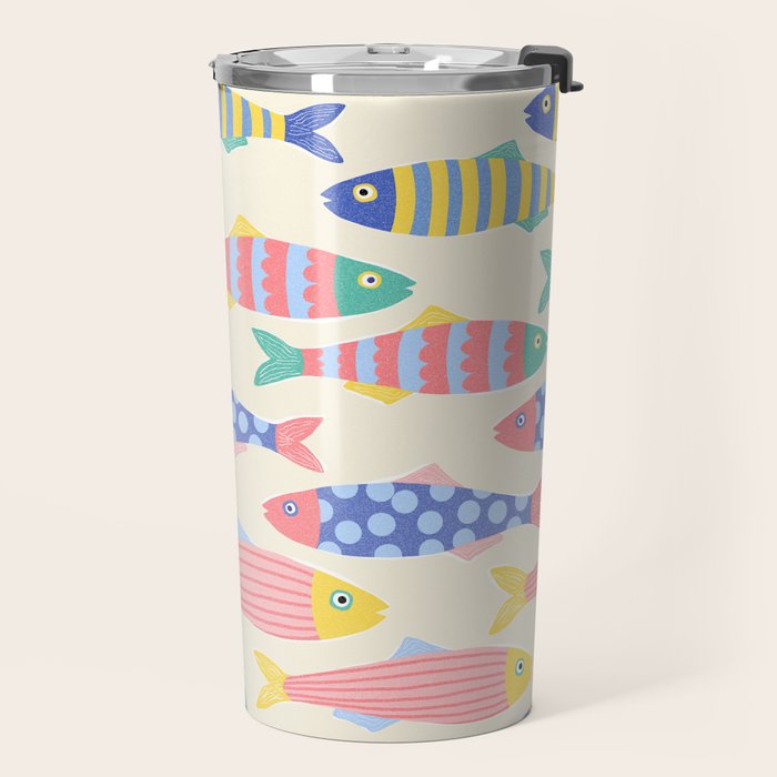 SEA LA VIE - Coastal Pun Fish Art with dots and stripes  Travel Mug Gallery Image 2