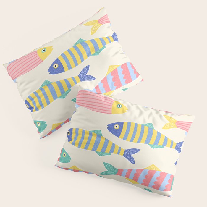 SEA LA VIE - Coastal Pun Fish Art with dots and stripes  Pillow Sham Gallery Image 3