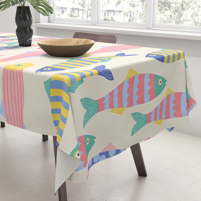 SEA LA VIE - Coastal Pun Fish Art with dots and stripes  Tablecloth Gallery Image 3