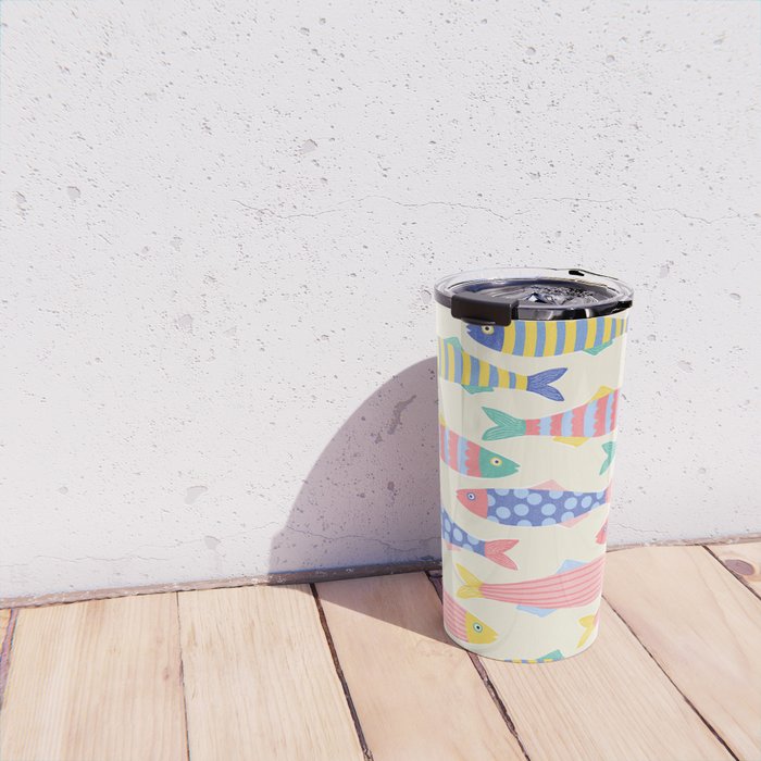SEA LA VIE - Coastal Pun Fish Art with dots and stripes  Travel Mug Gallery Image 4