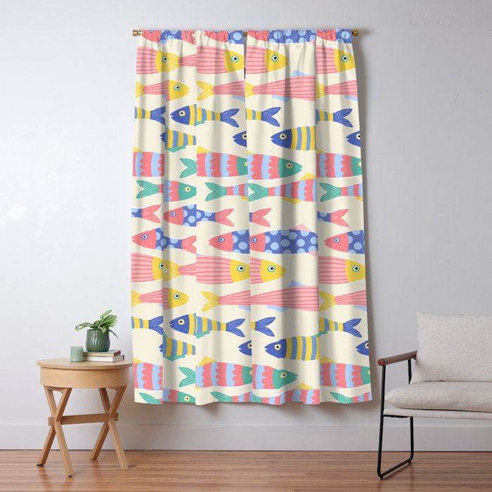 SEA LA VIE - Coastal Pun Fish Art with dots and stripes  Window Curtain Gallery Image 1