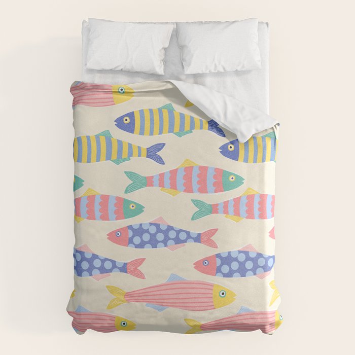SEA LA VIE - Coastal Pun Fish Art with dots and stripes  Duvet Cover Gallery Image 6