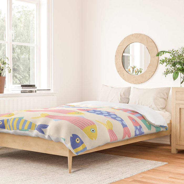 SEA LA VIE - Coastal Pun Fish Art with dots and stripes  Duvet Cover Gallery Image 2