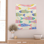 SEA LA VIE - Coastal Pun Fish Art with dots and stripes  Wall Tapestry Gallery Image 2
