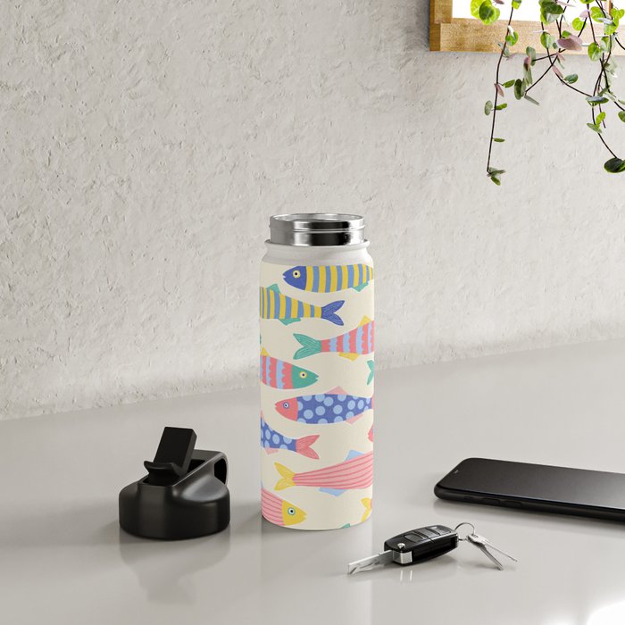 SEA LA VIE - Coastal Pun Fish Art with dots and stripes  Water Bottle Gallery Image 4