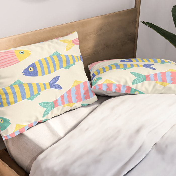 SEA LA VIE - Coastal Pun Fish Art with dots and stripes  Pillow Sham Gallery Image 2