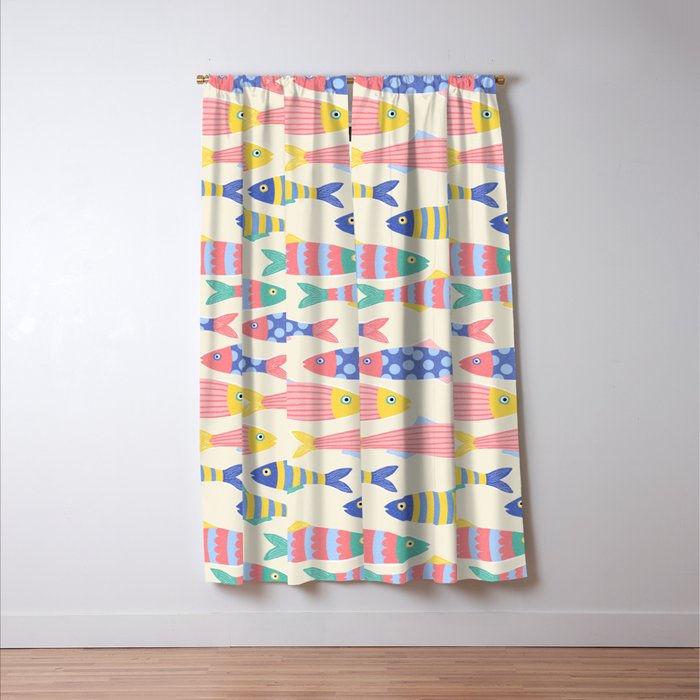 SEA LA VIE - Coastal Pun Fish Art with dots and stripes  Window Curtain Gallery Image 3