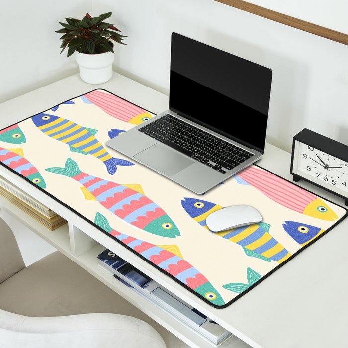 SEA LA VIE - Coastal Pun Fish Art with dots and stripes  Desk Mat Gallery Image 2