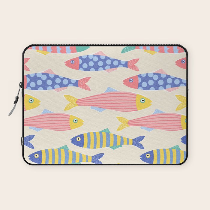 SEA LA VIE - Coastal Pun Fish Art with dots and stripes  Laptop Sleeve Gallery Image 1