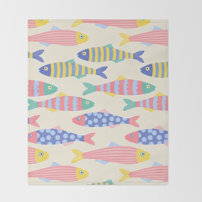 SEA LA VIE - Coastal Pun Fish Art with dots and stripes  Throw Blanket Gallery Image 2