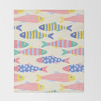 SEA LA VIE - Coastal Pun Fish Art with dots and stripes  Throw Blanket Gallery Image 2
