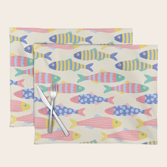 SEA LA VIE - Coastal Pun Fish Art with dots and stripes  Placemat Gallery Image 1
