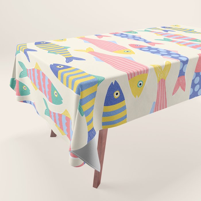 SEA LA VIE - Coastal Pun Fish Art with dots and stripes  Tablecloth Gallery Image 1