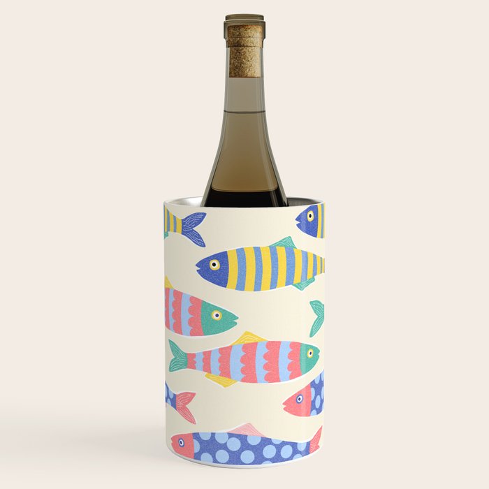 SEA LA VIE - Coastal Pun Fish Art with dots and stripes  Wine Chiller Gallery Image 3
