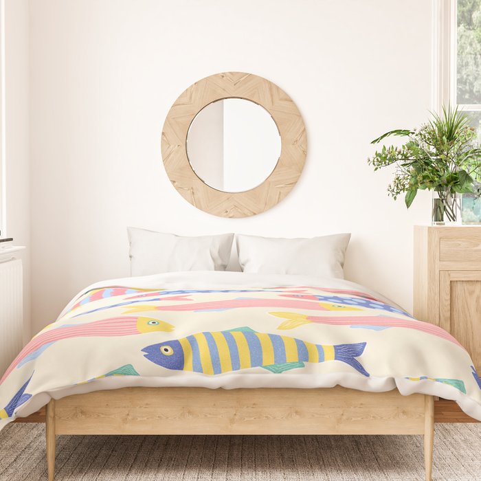 SEA LA VIE - Coastal Pun Fish Art with dots and stripes  Duvet Cover Gallery Image 3