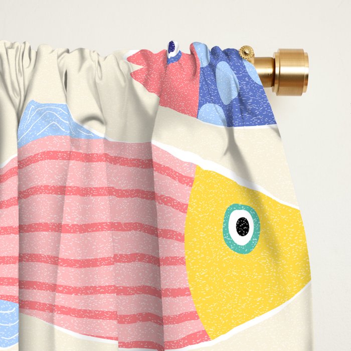 SEA LA VIE - Coastal Pun Fish Art with dots and stripes  Window Curtain Gallery Image 2