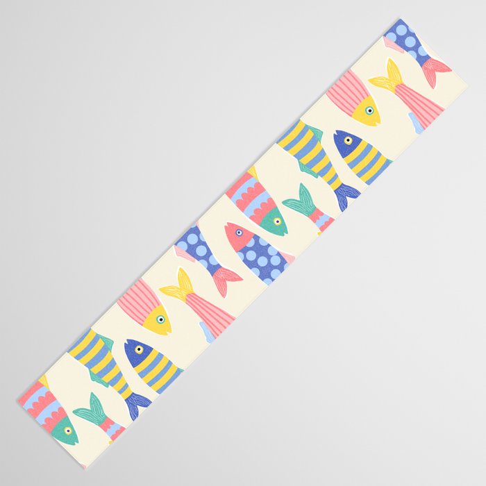 SEA LA VIE - Coastal Pun Fish Art with dots and stripes  Table Runner Gallery Image 3