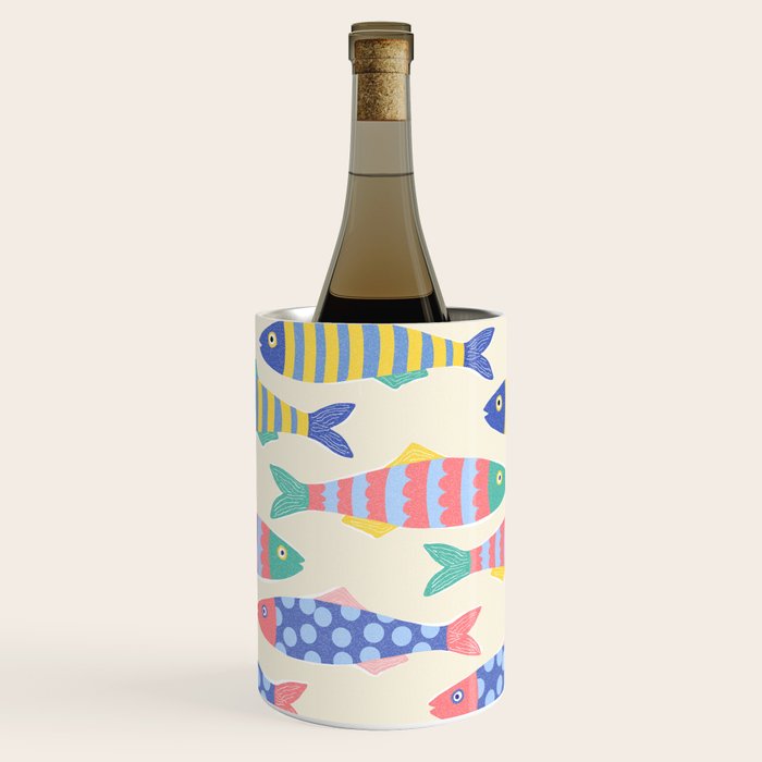 SEA LA VIE - Coastal Pun Fish Art with dots and stripes  Wine Chiller Gallery Image 1