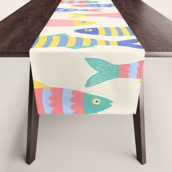 SEA LA VIE - Coastal Pun Fish Art with dots and stripes  Table Runner Gallery Image 1