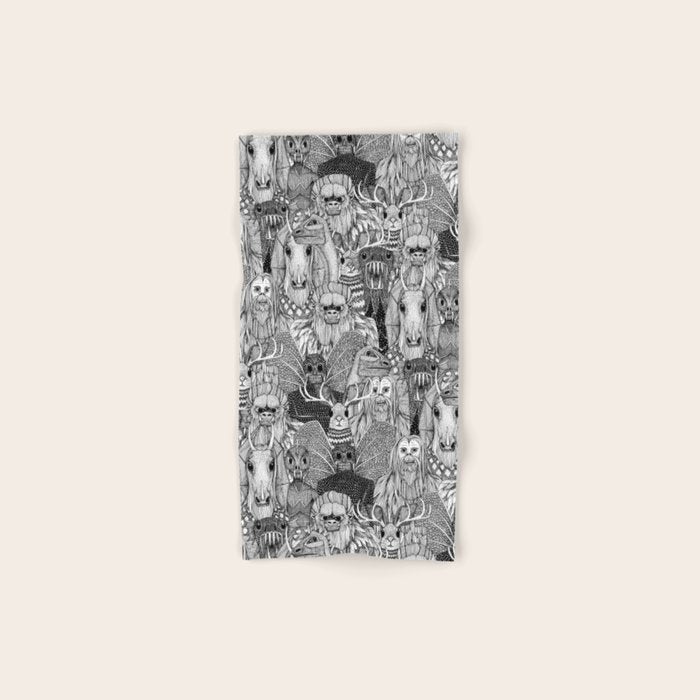 cryptid crowd black white Bath Towel Gallery Image 1