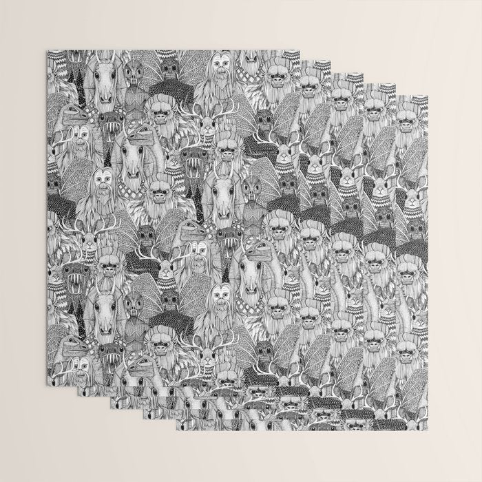 cryptid crowd black white Wrapping Paper Gallery Image 3