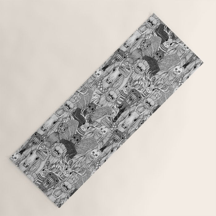 cryptid crowd black white Yoga Mat Gallery Image 1