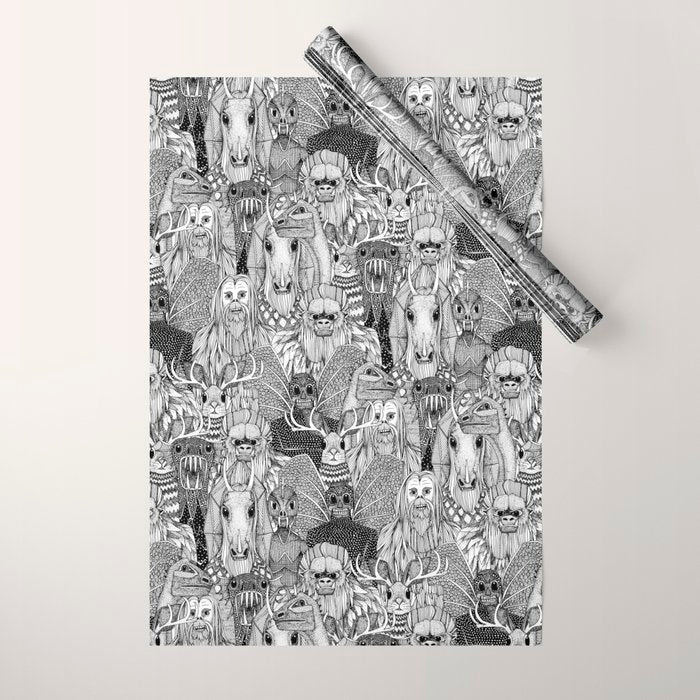 cryptid crowd black white Wrapping Paper Gallery Image 1