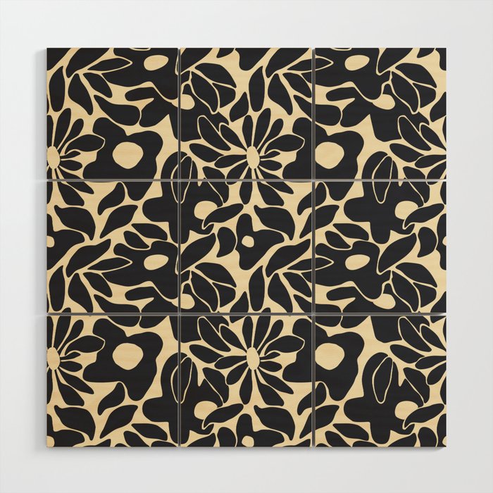 Abstract vintage flower art pattern Wood Wall Art Gallery Image 1