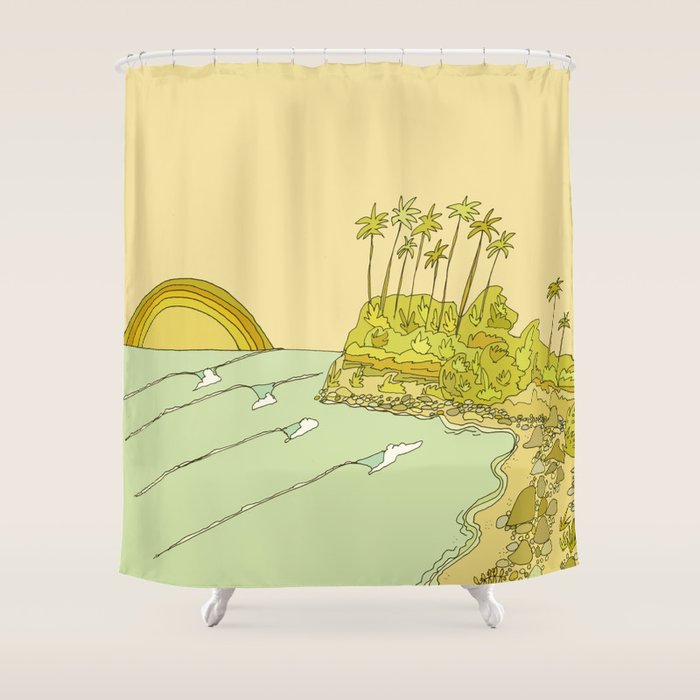 california surf view swamis // retro surf art by surfy birdy Shower Curtain Gallery Image 1