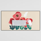 Poppy flowers and bird Desk Mat Gallery Image 1