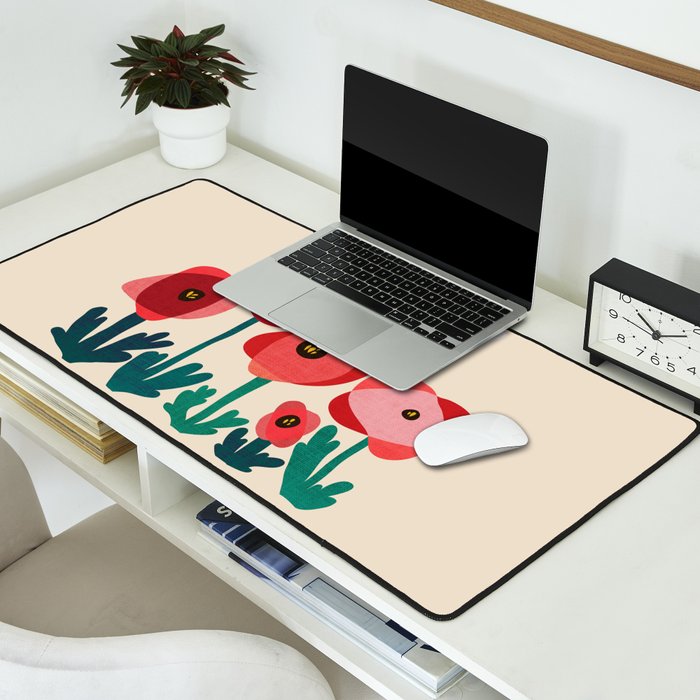 Poppy flowers and bird Desk Mat Gallery Image 2