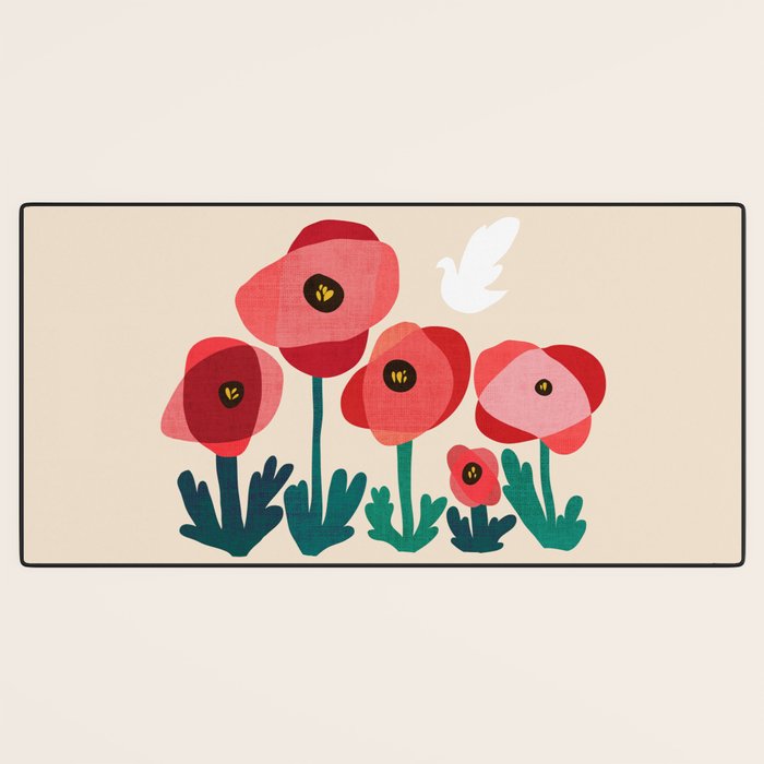 Poppy flowers and bird Desk Mat Gallery Image 3