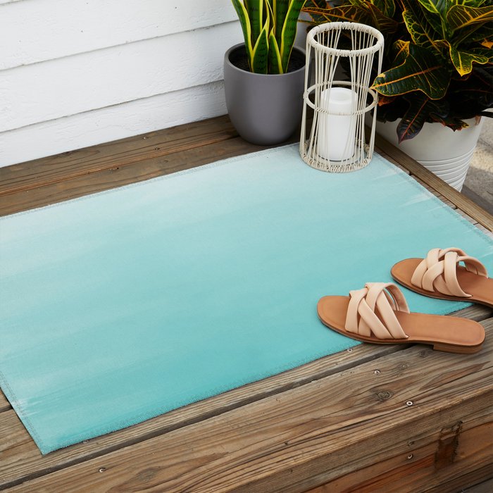 Modern teal watercolor gradient ombre brushstrokes pattern Outdoor Rug Gallery Image 2