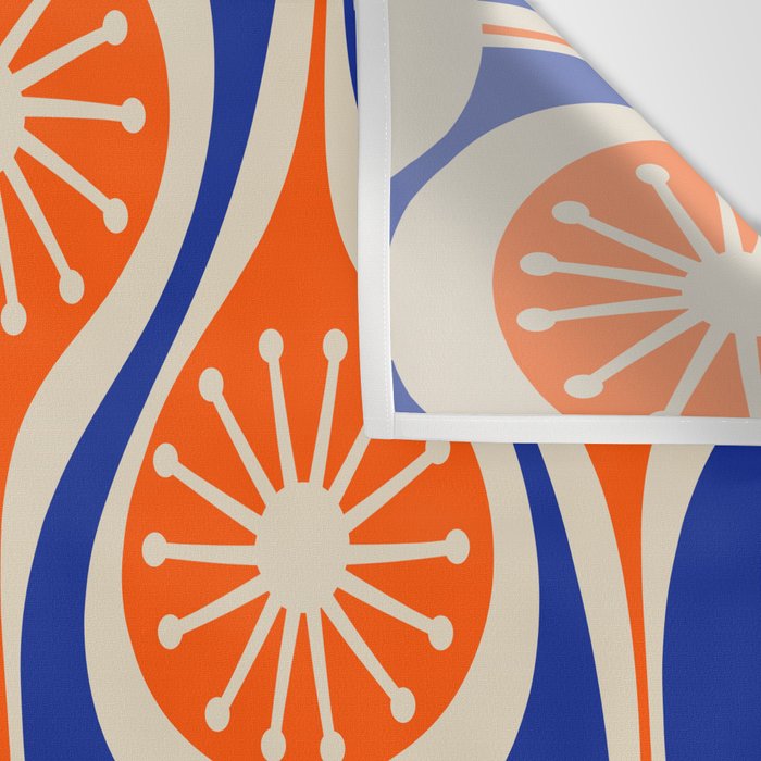 Mid Century Modern Atomic Drops Retro Pattern Bright Blue Orange Beige Wall Tapestry Gallery Image 3
