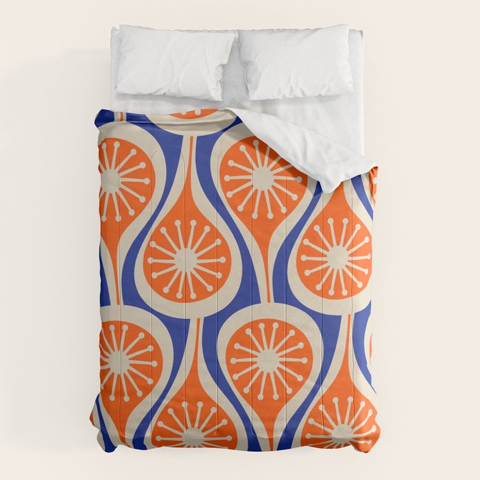 Mid Century Modern Atomic Drops Retro Pattern Bright Blue Orange Beige Comforter Gallery Image 6