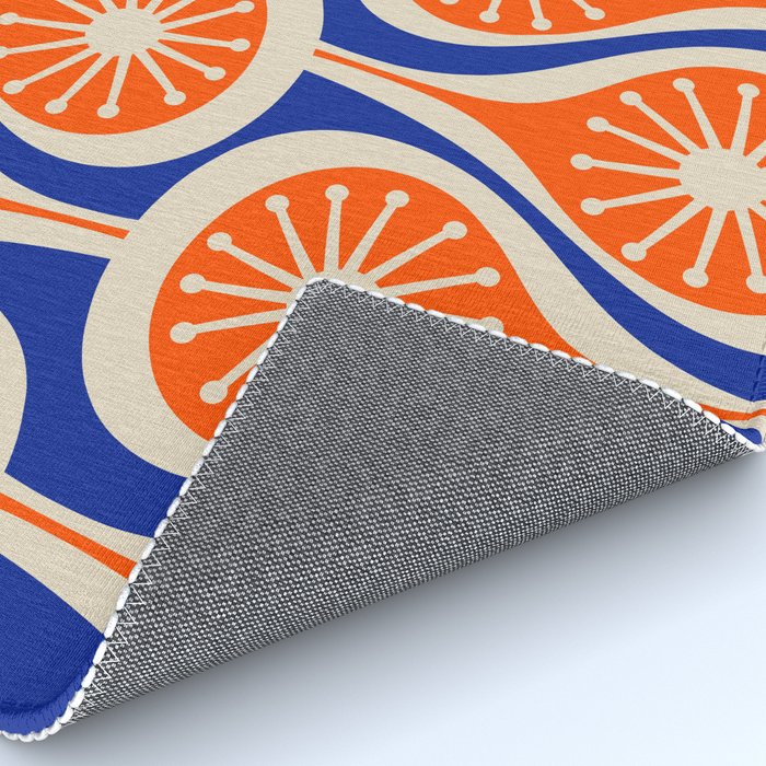 Mid Century Modern Atomic Drops Retro Pattern Bright Blue Orange Beige Rug Gallery Image 4