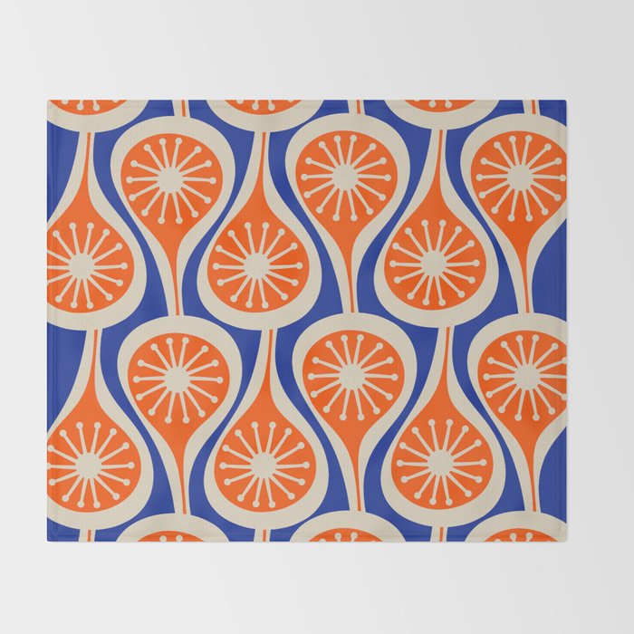 Mid Century Modern Atomic Drops Retro Pattern Bright Blue Orange Beige Throw Blanket Gallery Image 2