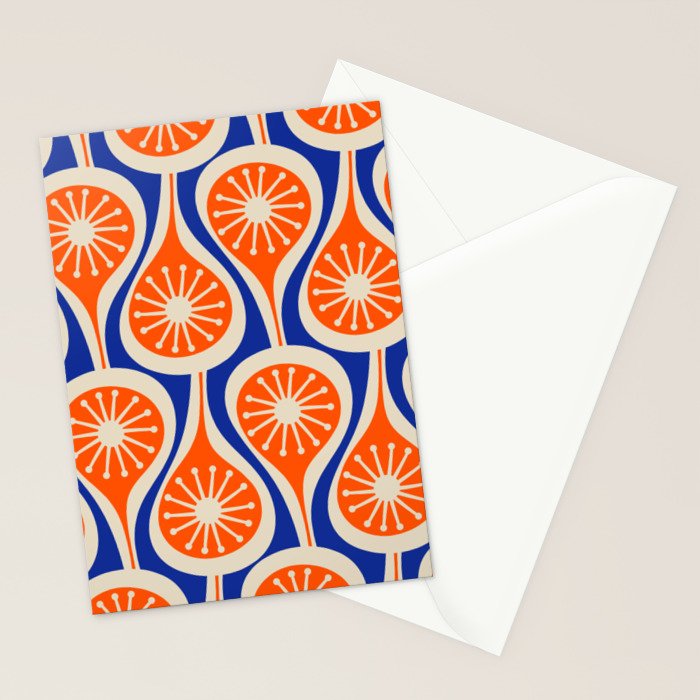 Mid Century Modern Atomic Drops Retro Pattern Bright Blue Orange Beige Stationery Card Gallery Image 2