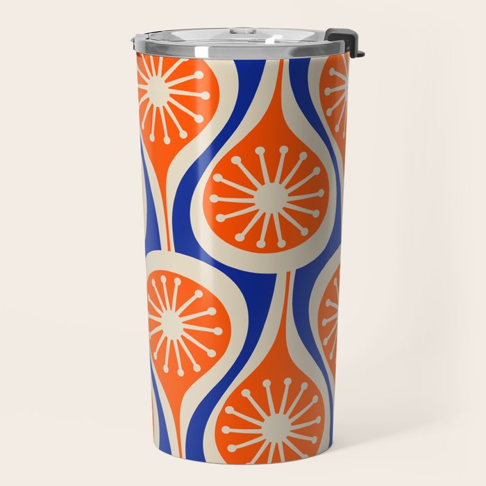Mid Century Modern Atomic Drops Retro Pattern Bright Blue Orange Beige Travel Mug Gallery Image 2